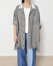 이미지를 갤러리 뷰어에 로드 , Tablecloth collar fringe shirt / linen herringbone_A