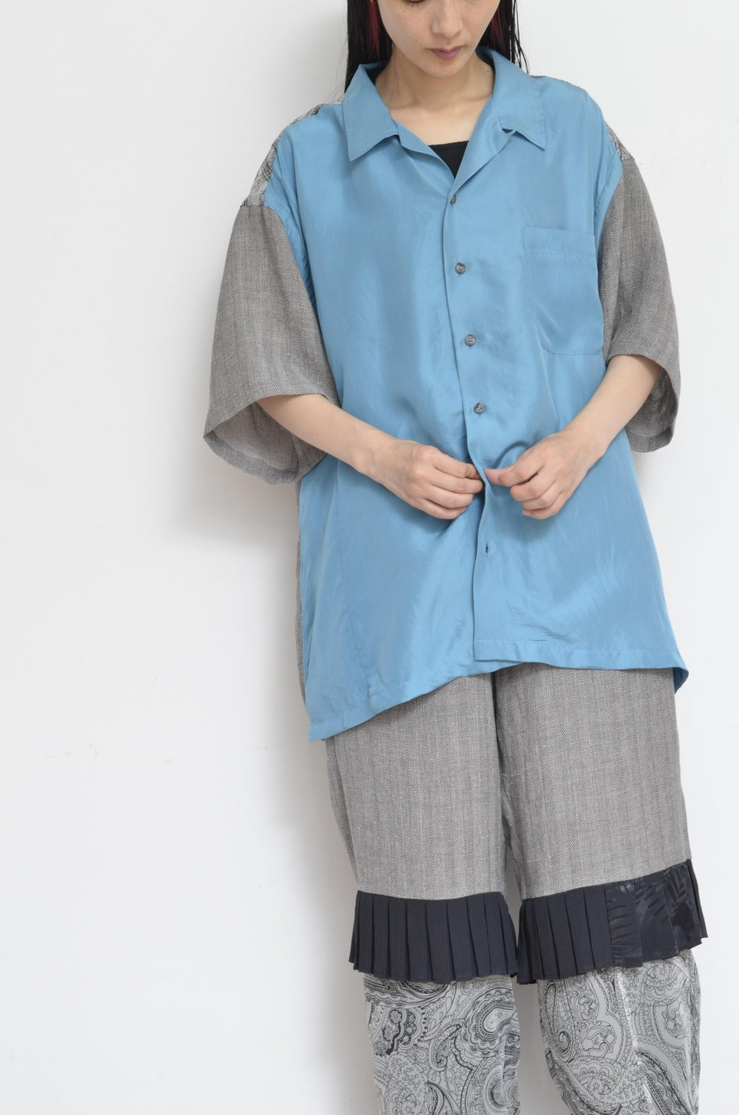 OPEN COLLAR SH_GRAY LINEN